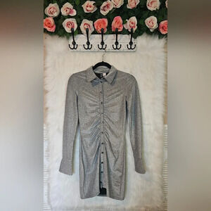 H&M Divided Silver Ruched Button-Up Shirt Dress (NWOT)